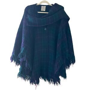 Boyne Valley Weavers | OS Vintage Handmade in Ireland Plaid Wool Poncho Scarf